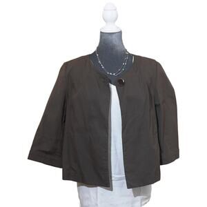 Talbots Chocolate Brown Cotton Blazer Tapered Seams Pockets 3/4 Sleeve Y2K EUC